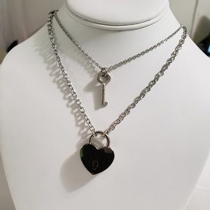 Stainless Steel Heart Lock 🔑 Key Necklace